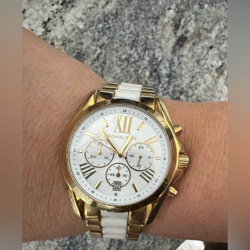 Michael Kors Women's Gold and White Chronograph Watch